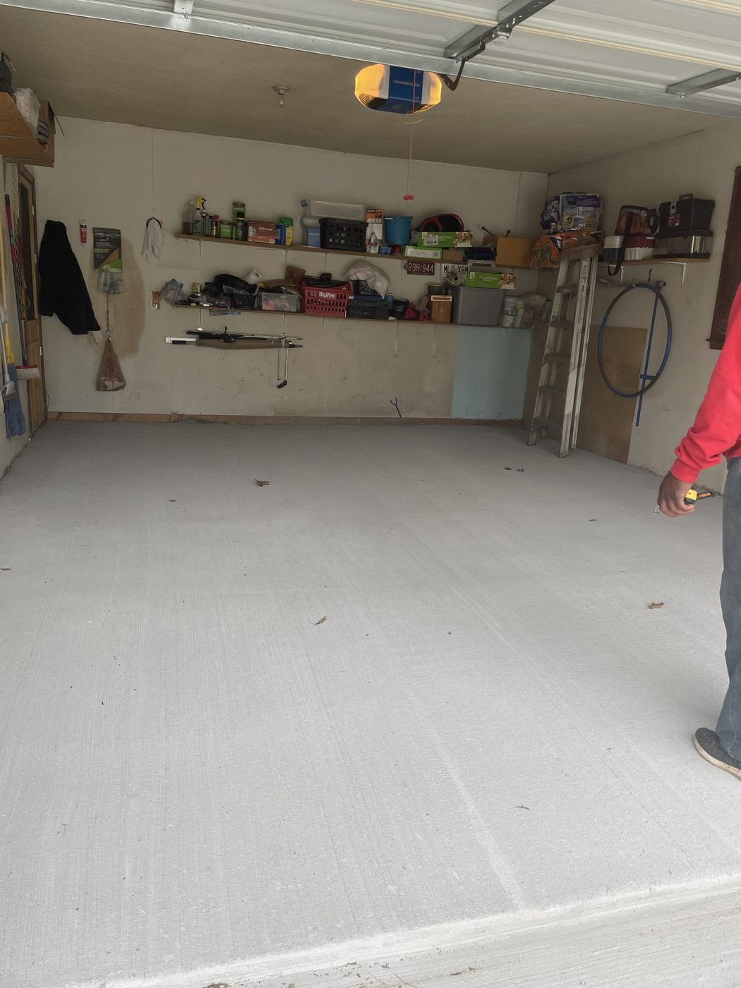 Finished garage concrete floor, flat and clean